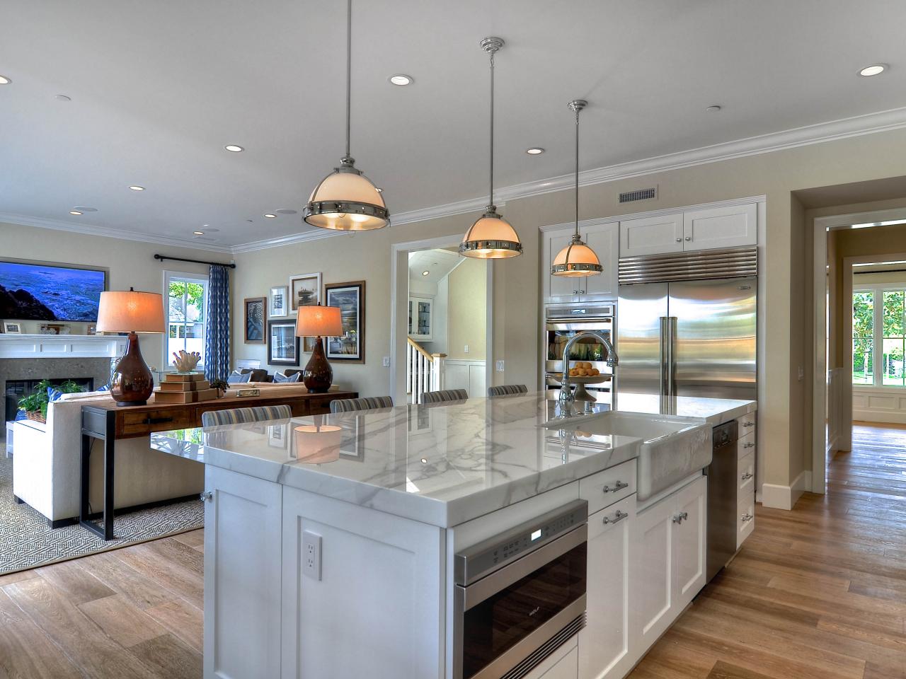 kitchen open room concept hgtv traditional living modern island kitchens kevin smith designs bright light pendant family rooms layout provided