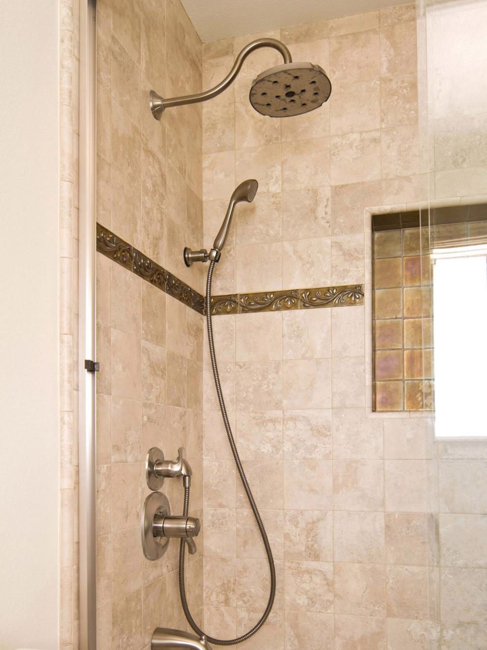 Neutral Shower with Rain Fixture and Custom Tile Work