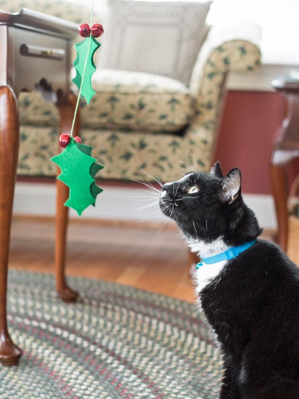 When planning your holiday gift list, don't forget your favorite kitty. Turn basic craft materials into a Christmas-themed spinner wand that will encourage hours of playtime. Get crafting with our <a href="http://www.hgtv.com/handmade/how-to-make-a-christmas-cat-spinner-wand/index.html">step-by-step instructions</a>.