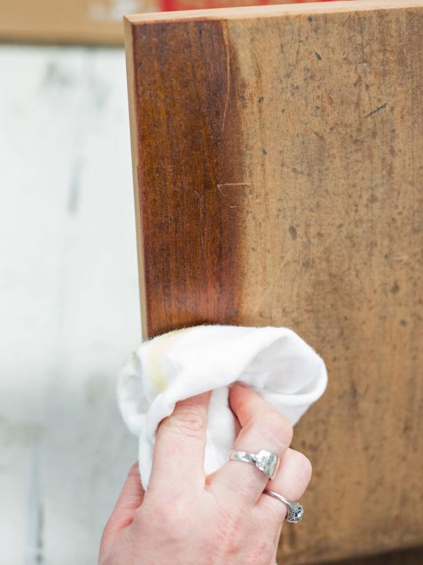 Apply wood finish to the cookbook stand with a natural bristle brush or lint-free cloth. In this project, all-natural hemp oil was used to bring out the beauty of the reclaimed wood and protect it.
