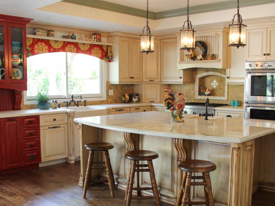 Contemporary Country Kitchen with Island and Barstools