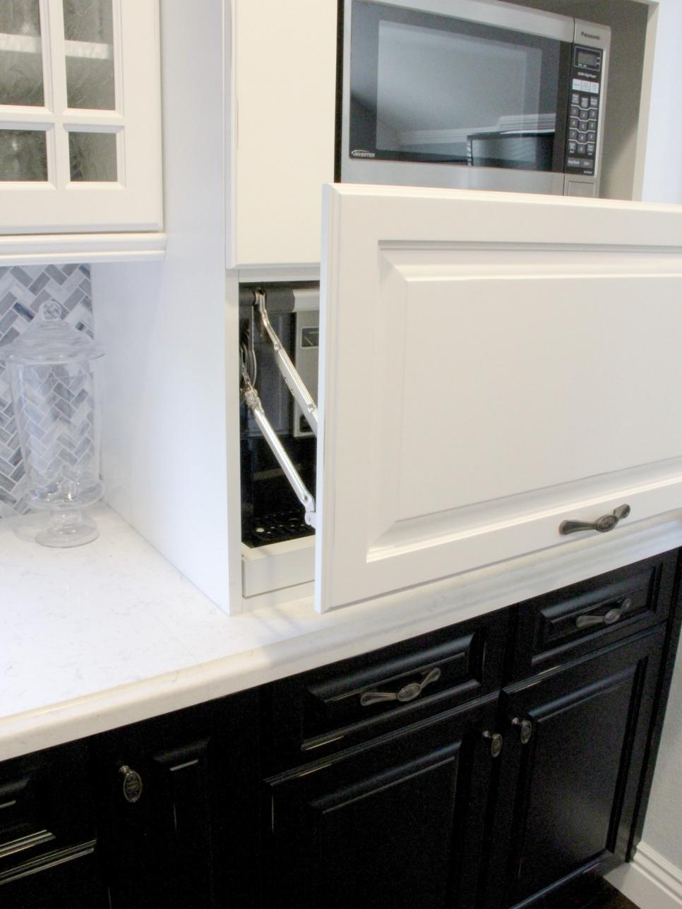 White Appliance Garage in Transitional Kitchen White Appliance Garage in Transitional Kitchen