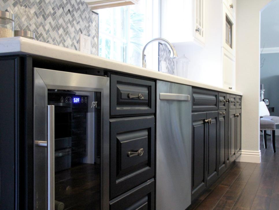 Inset Wine Cooler in Black-and-White Kitchen