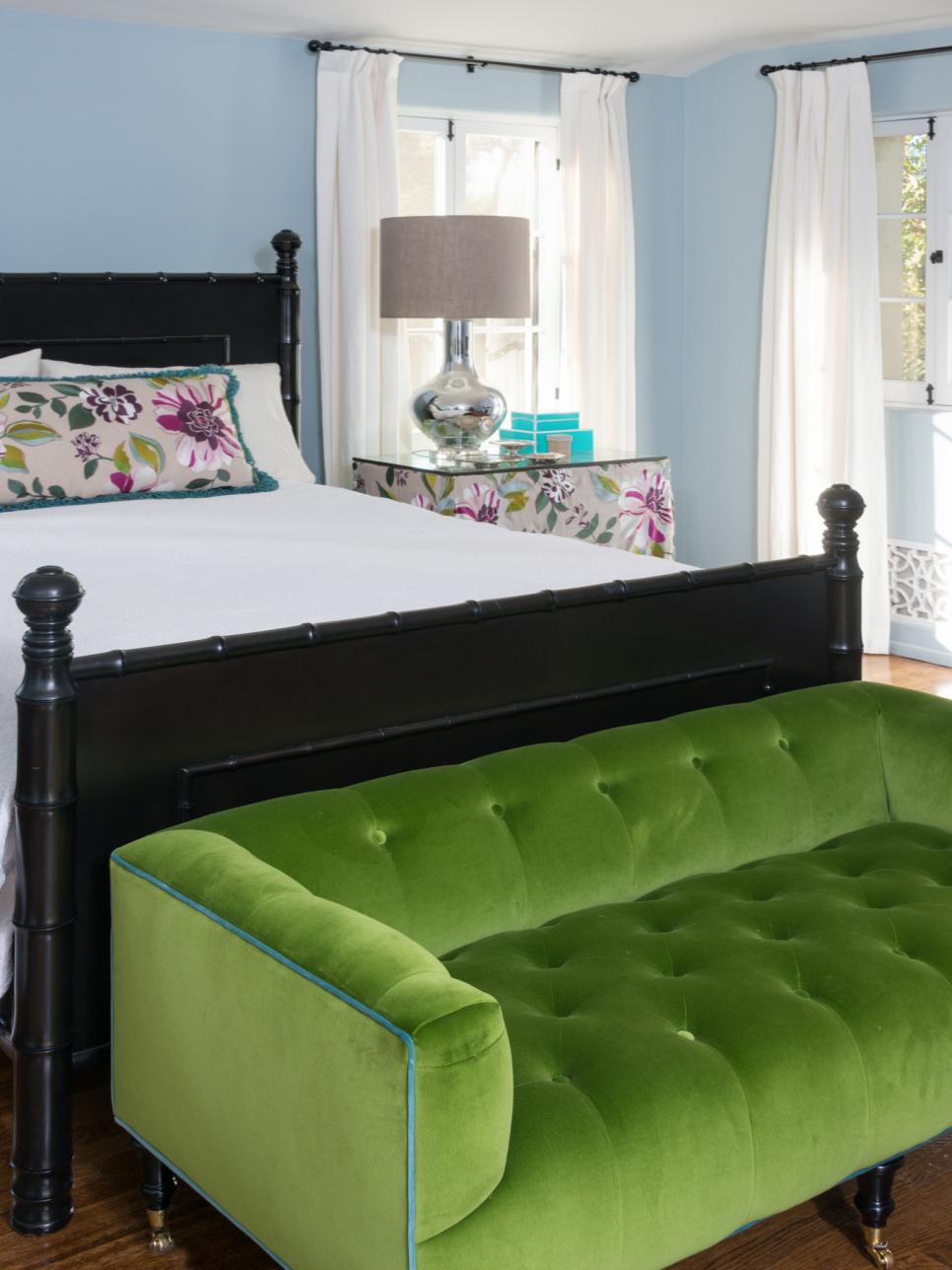 Bedroom With Florals and Pop of Green