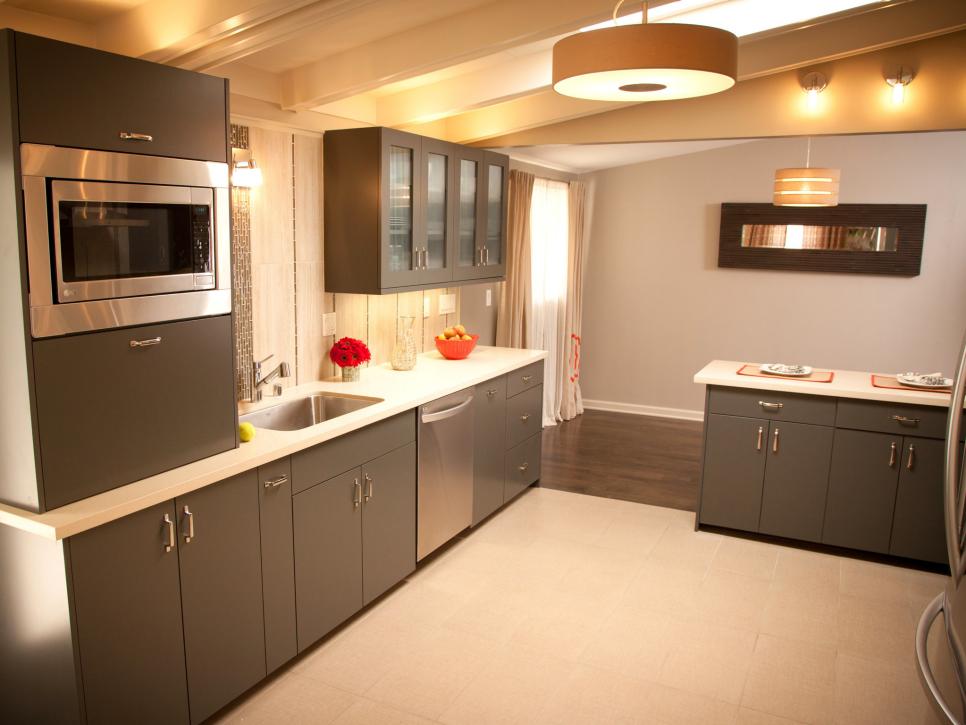 Midcentury Modern Kitchen with Gray Cabinets
