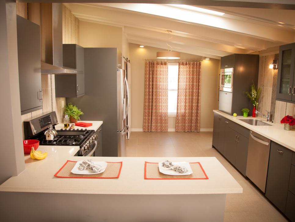 White Quartz Countertops and Gray Cabinets in Modern Kitchen