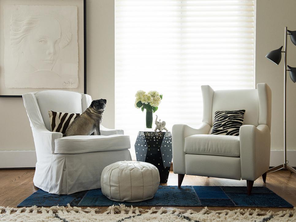 White Transitional Sitting Nook With Two Armchairs