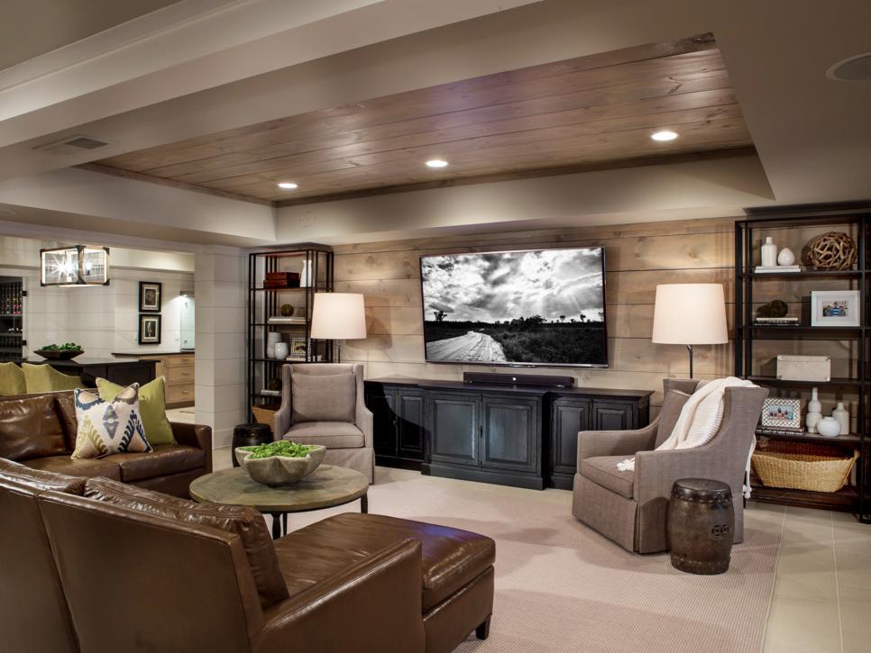 Neutral Transitional Living Room With Flat-Screen TV