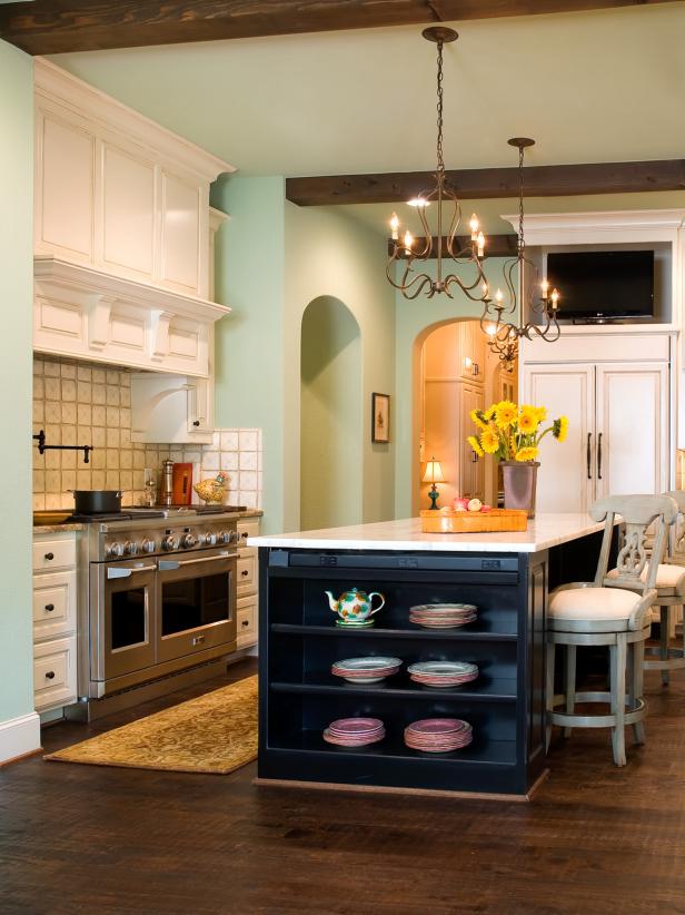 Soft Green Mediterranean-Inspired Kitchen With White Cabinets Soft Green Mediterranean-Inspired Kitchen With White Cabinets