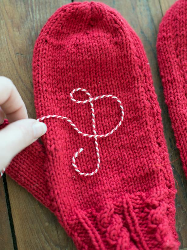 Adding Monogram to Red Mittens Adding Monogram to Mittens