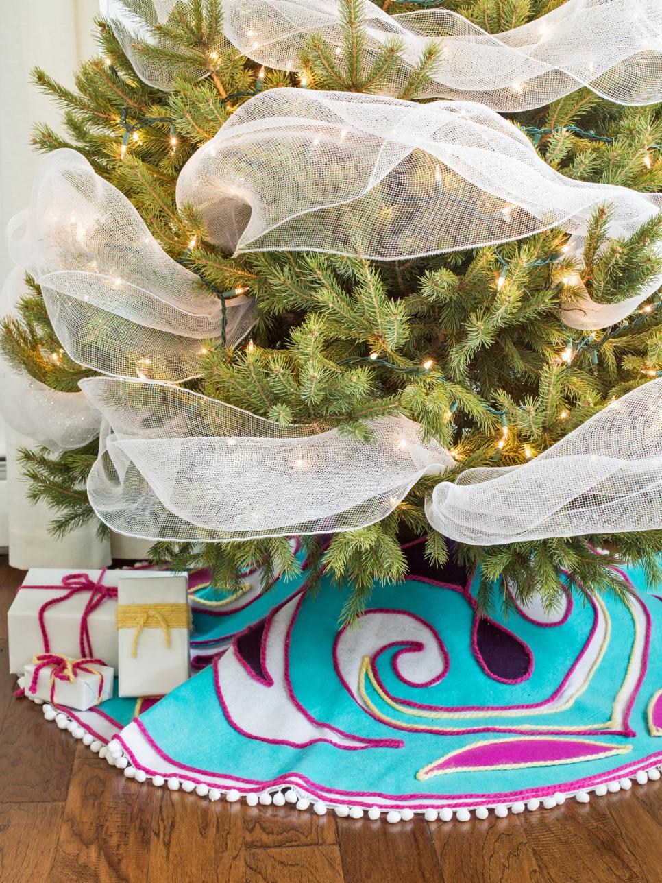 Christmas Tree With Multicolored Scandinavian Tree Skirt Christmas Tree With Multicolored Tree Skirt