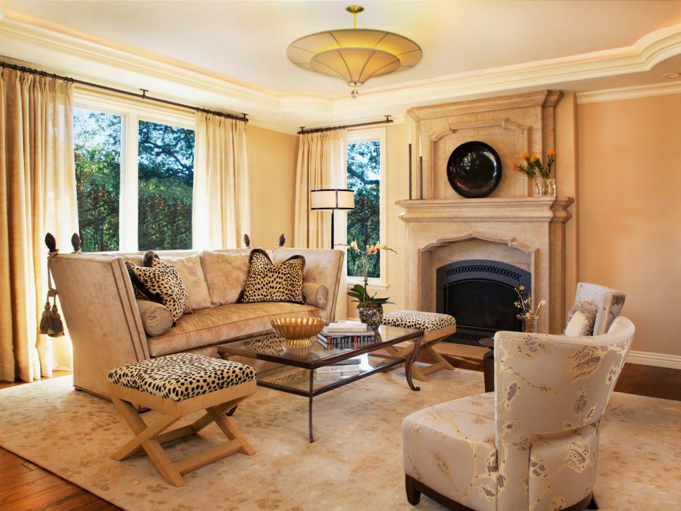 Transitional Living Room with Limestone Fireplace