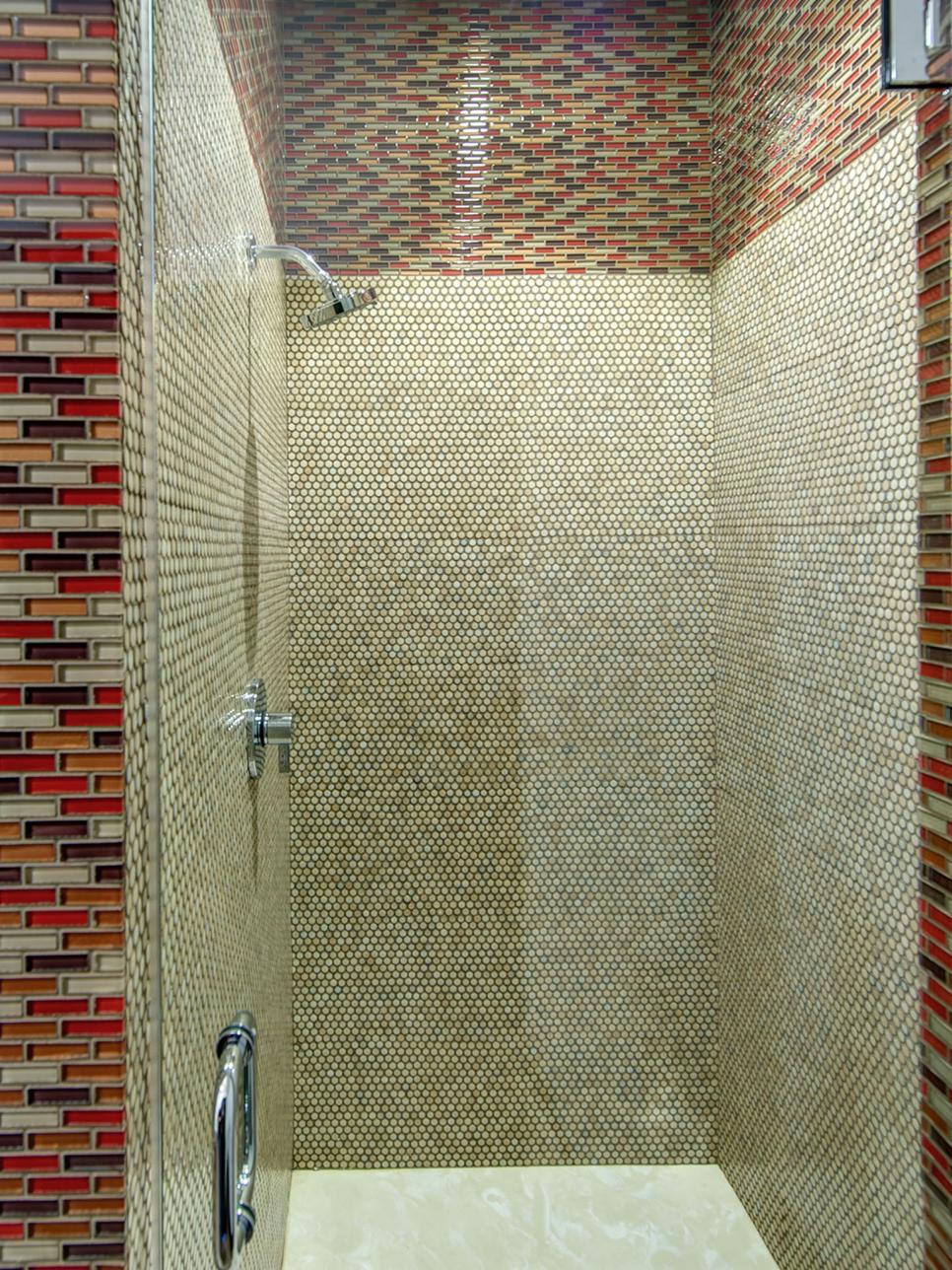 Mixed Tile Mid-Century Modern Bathroom 