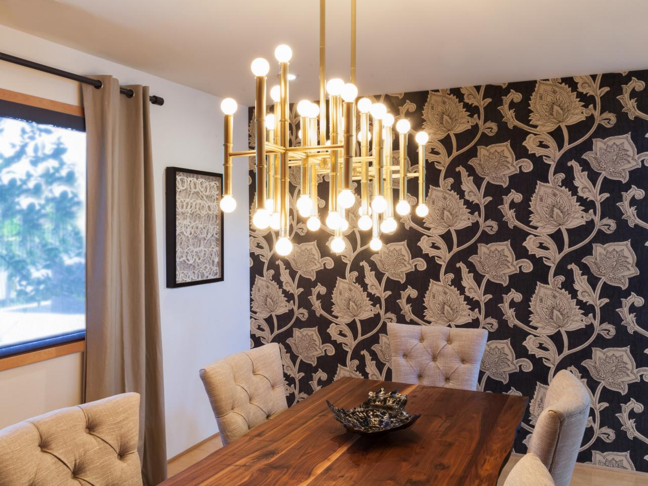 Dining Room With Modern Brass Chandelier | HGTV