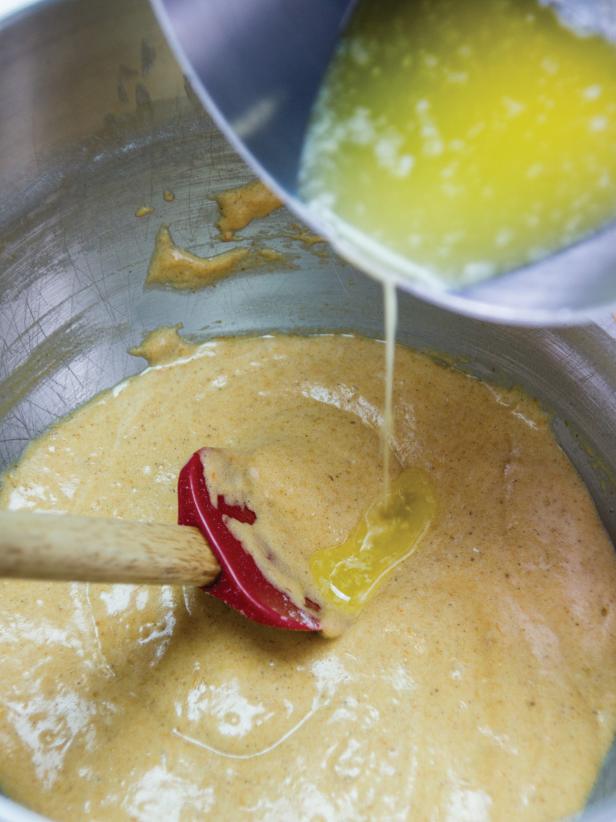 Add butter in thirds and fold after each addition until thoroughly mixed.