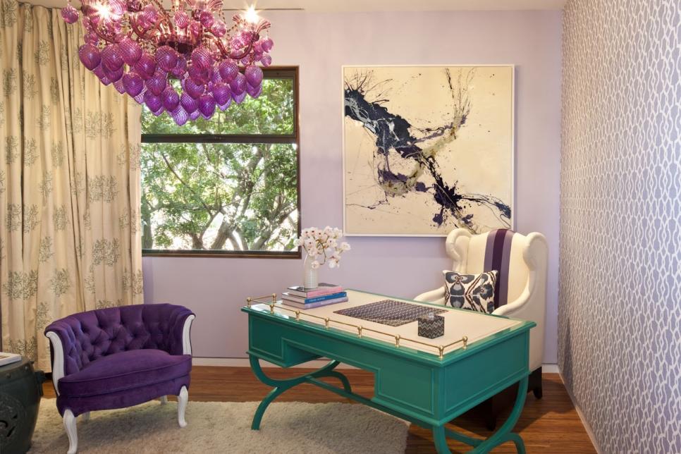 Whimsical Office in Shades of Violet and Turquoise