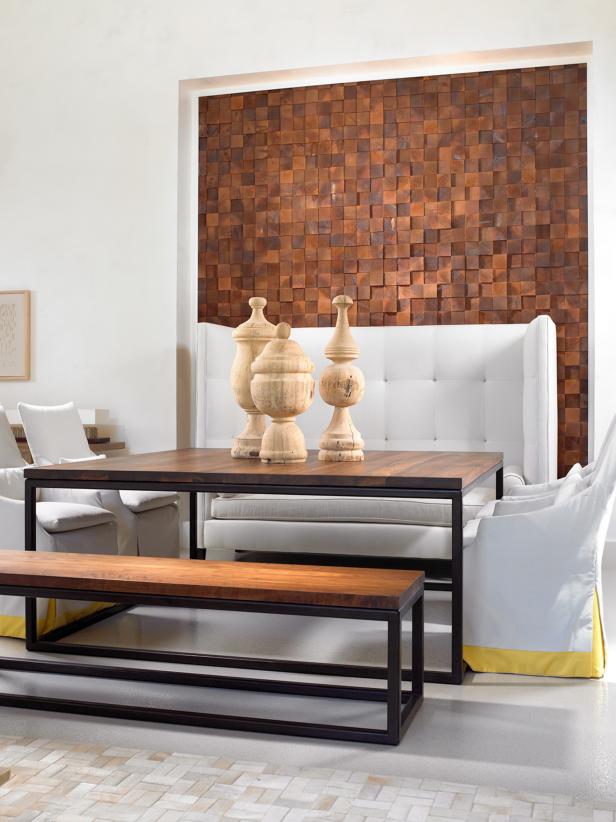 Wood Accent Wall in Contemporary, White Dining Room Wood Accent Wall in Contemporary, White Dining Room