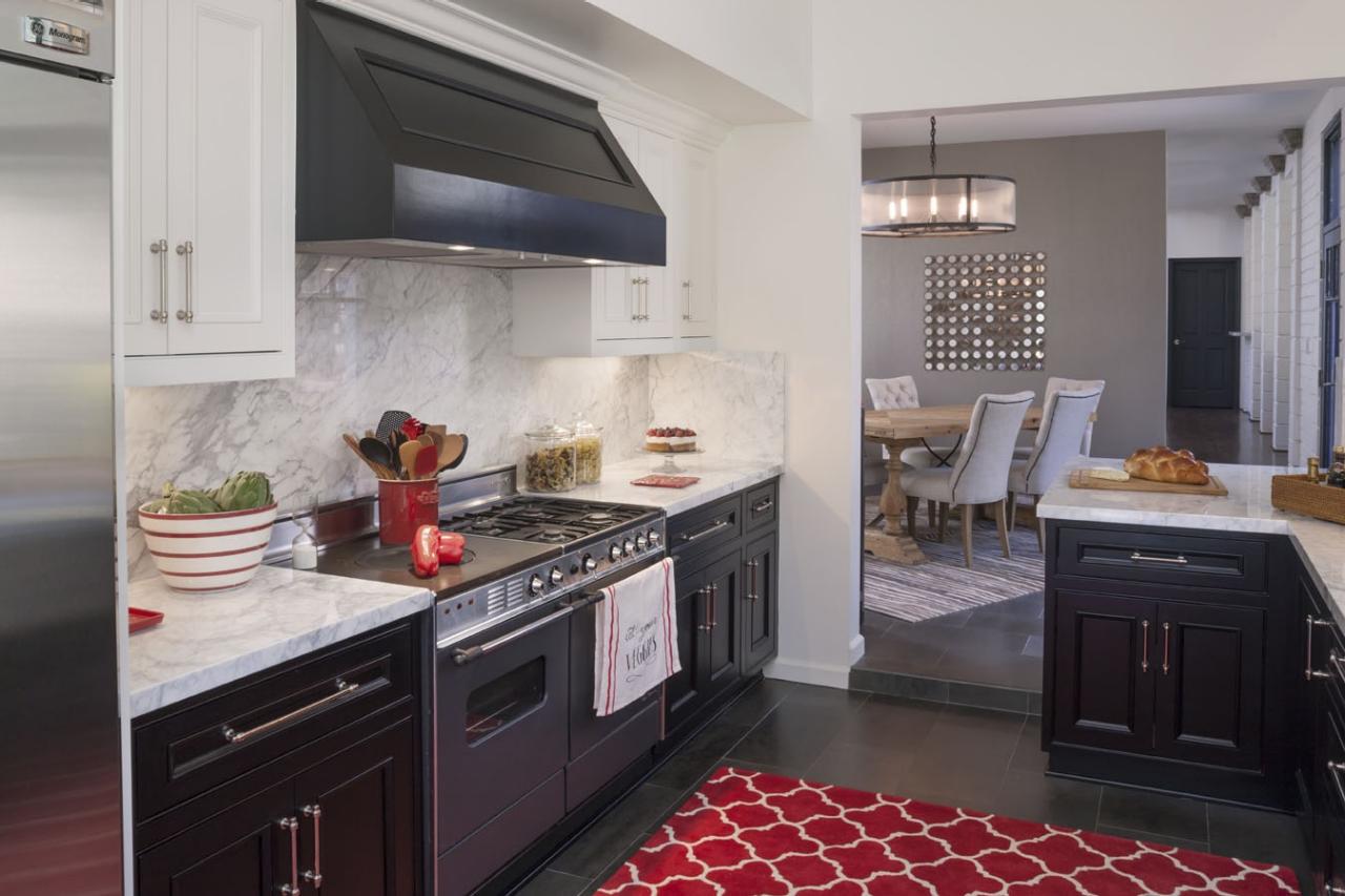 Easy Kitchen Makeover From Emily Henderson S Elements Of Black And White Kitchen With Red Accents