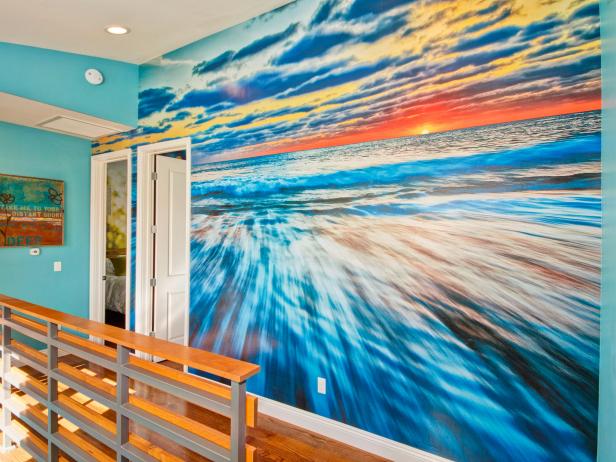 Blue Hall With Multicolor Ocean Mural Blue Hall With Multicolor Ocean Mural