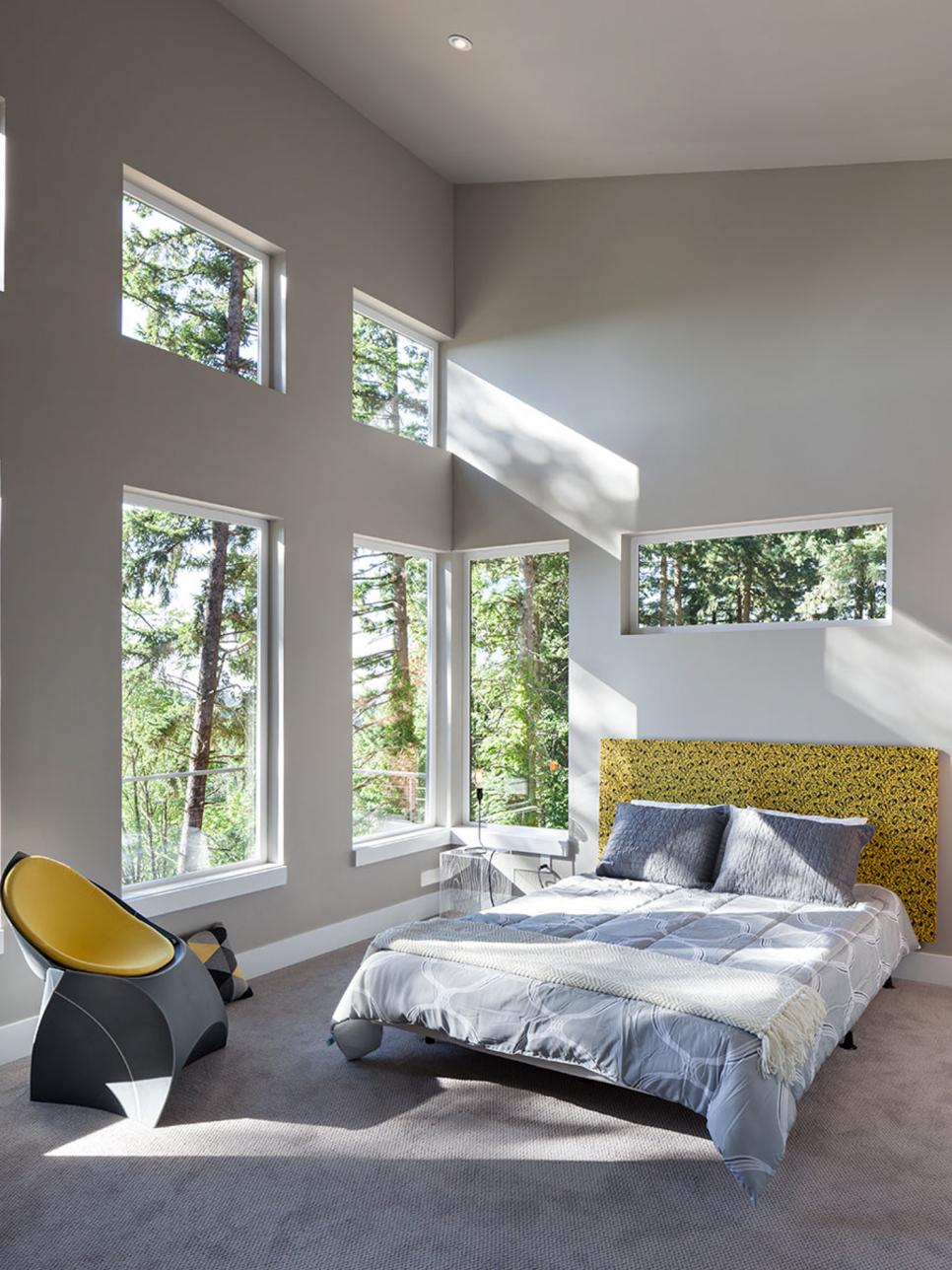 Gray Modern Bedroom with Several Windows 