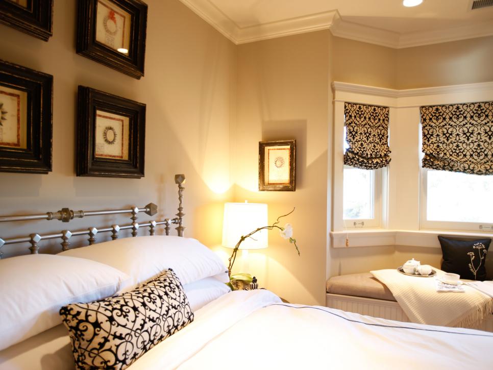 Beige Bedroom With Black-and-Beige Fabric Accents