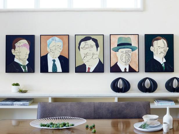 Art Steals Show in White-Walled Dining Room Art Steals Show in White-Walled Dining Room