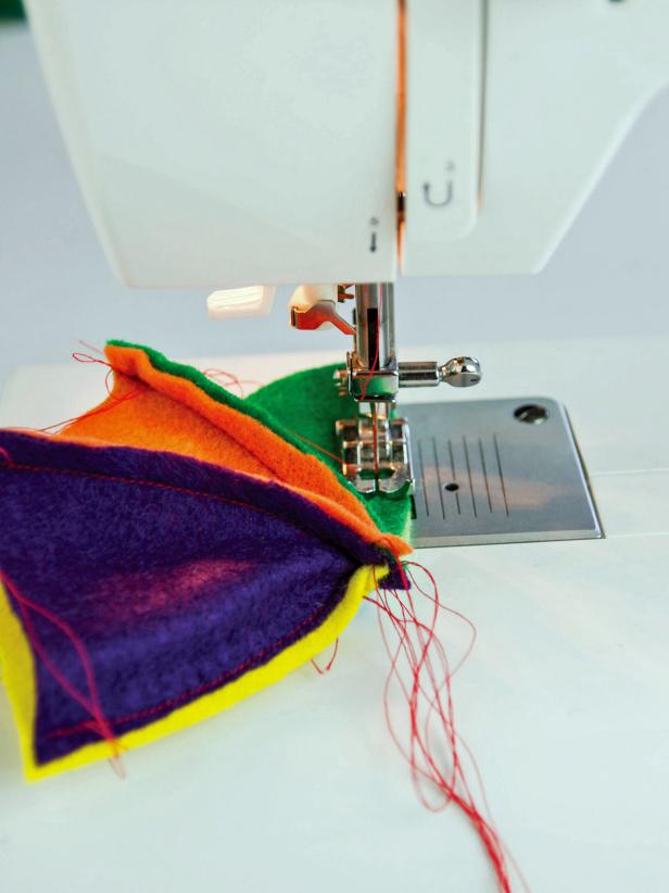 Sew each side of the hat pieces together.