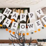 This modern, simple flag banner can be used to decorate your party space. Simply download the file, print and cut along the gray dotted lines.