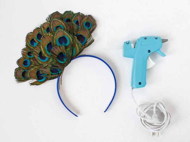 Simply determine desired placement of feather on headband and glue into place.