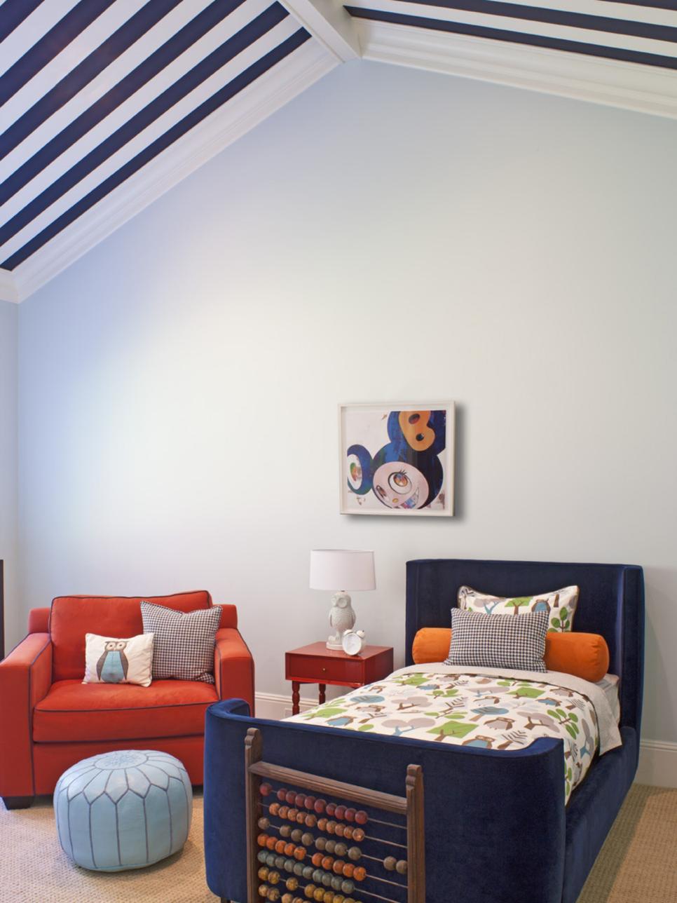 Kid's Bedroom With Ceiling Stripes 