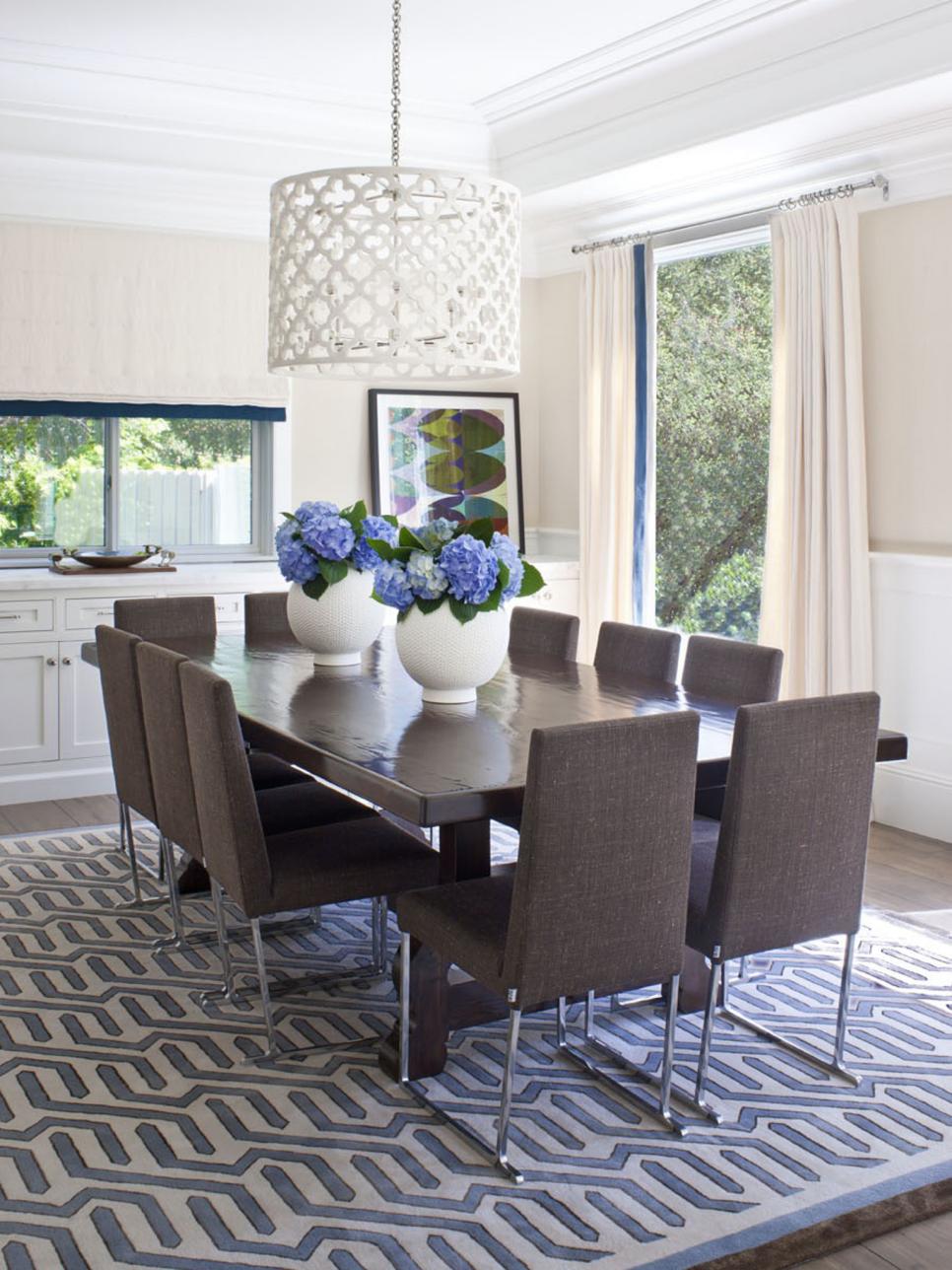Transitional Dining Room With Blue and White Accents 