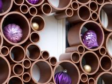 Wreath made from PVC pipes with ornaments