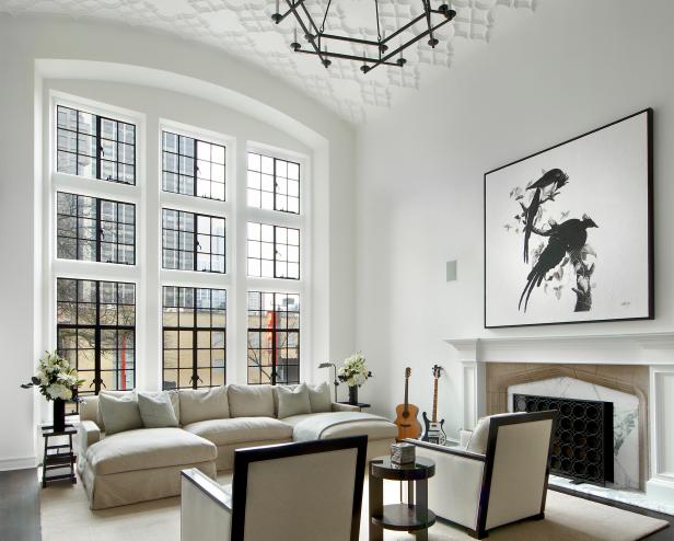 Contemporary White Living Room With Bird Art Contemporary White Living Room With Bird Art
