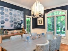 Contemporary Chandelier in Blue Dining Room