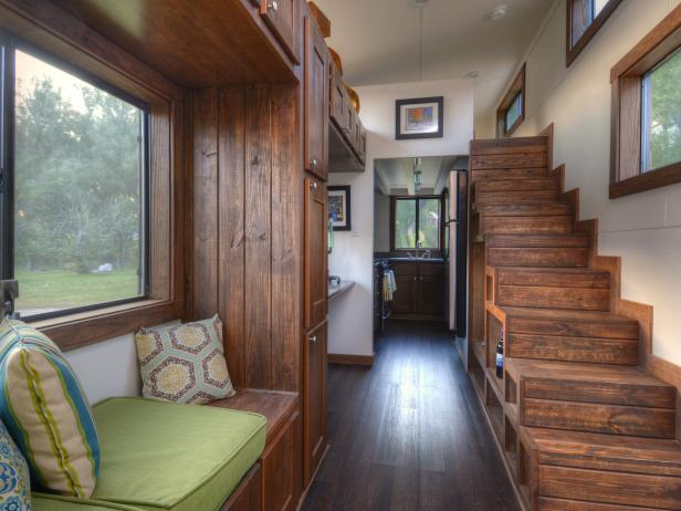 Staircase and Window Seat in Tiny Home