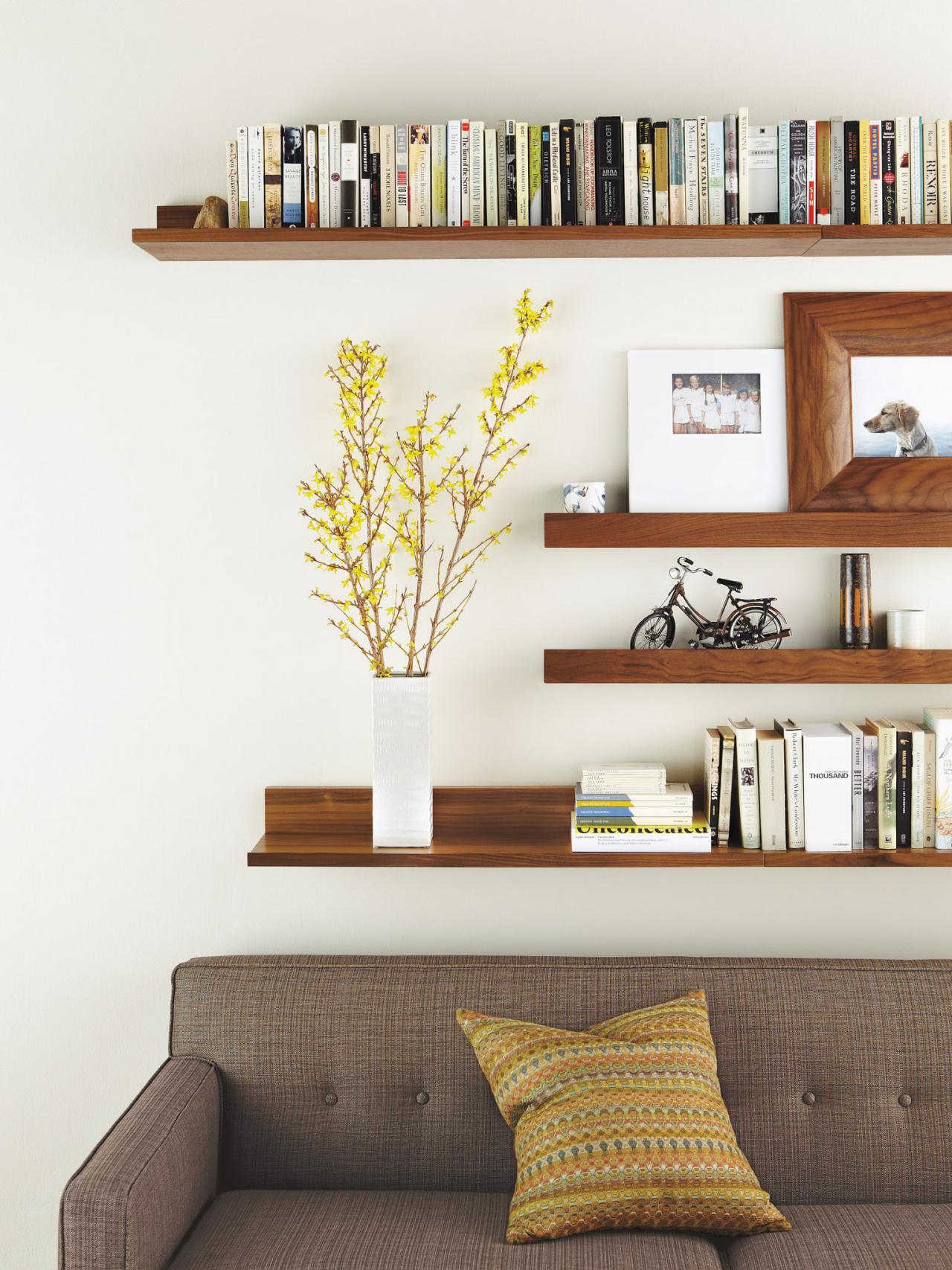 shelves living modern decorating apartment studio hgtv mounted