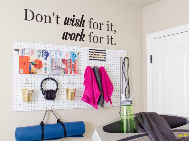 Pegboard Storage Wall in Home Gym Pegboard Storage Wall in Home Gym