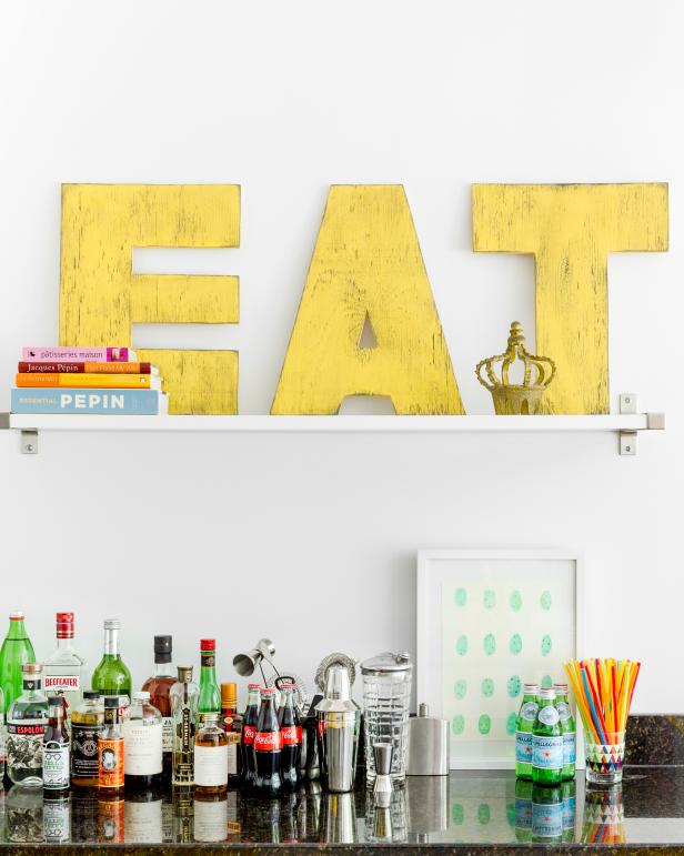 Bold Yellow Letters Declare It's Time to Eat in Beach House Kitchen Bold Yellow Letters Declare It's Time to Eat in Beach House Kitchen