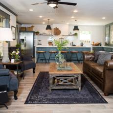 Open Concept Living Room with Masculine Rustic Industrial Design