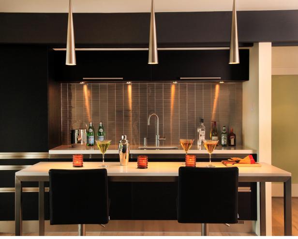 Black-and-White Contemporary Basement Kitchenette Black-and-White Contemporary Basement Kitchenette