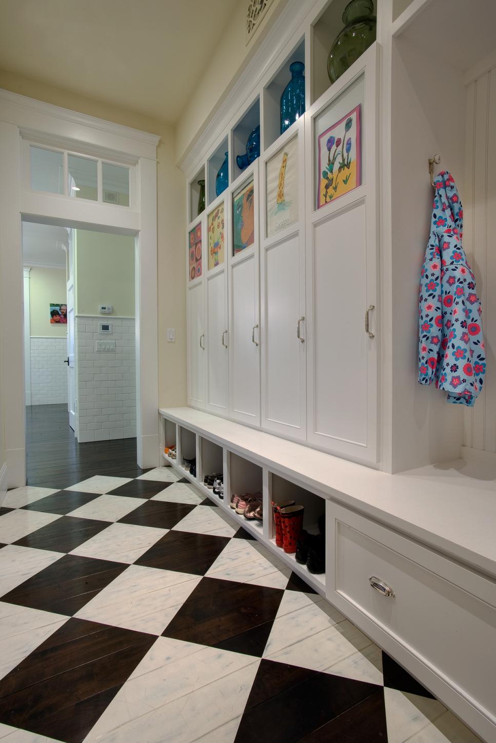 White, Traditional Mudroom with Ample Storage White Traditional Mudroom