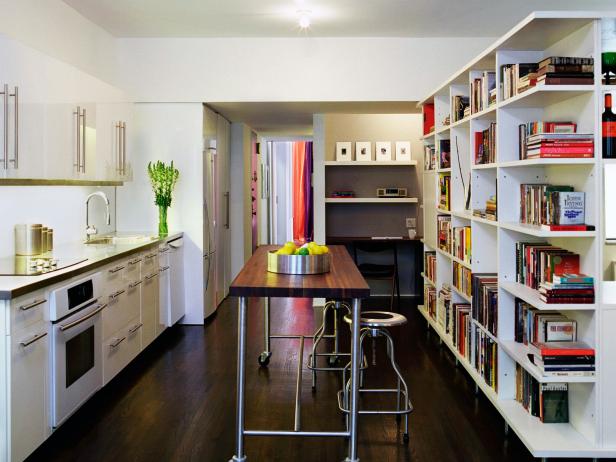 Small Kitchen With Space-Saving Wheeled Cart Small Kitchen With Space-Saving Wheeled Cart