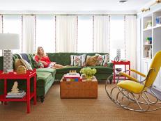 green, red, and yellow living room