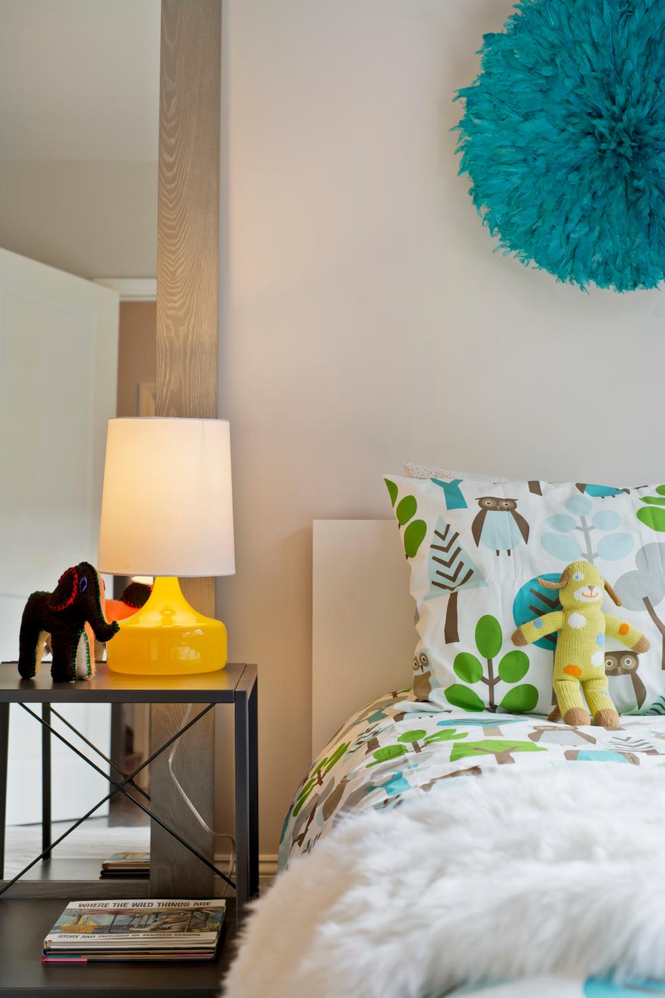 Contemporary Boy's Bedroom With Colorful Bed Linens White Contemporary Boy's Room With Blue, Green and Yellow Accents