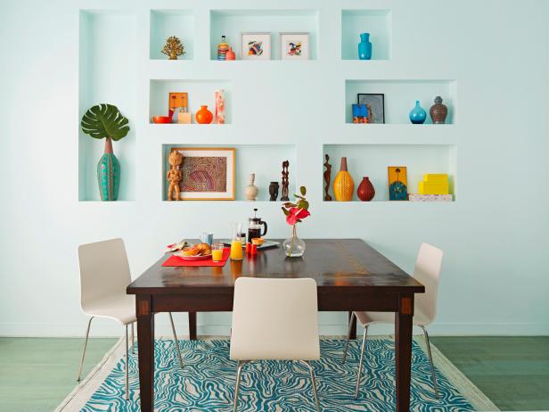 Multicolored Dining Area With Built-Ins Multicolored Dining Area With Built-Ins