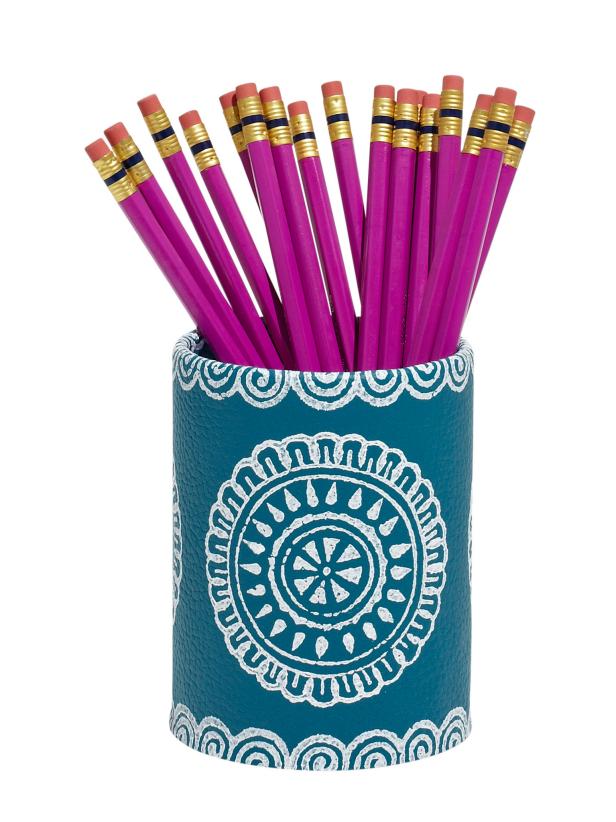 Faux Leather Stenciled Pencil Cup Faux Leather Stenciled Pencil Cup