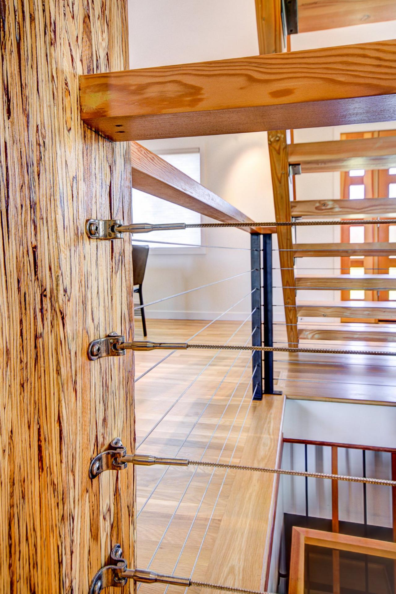 stairwell detail of wood cable railing a detail of the wood staircase 