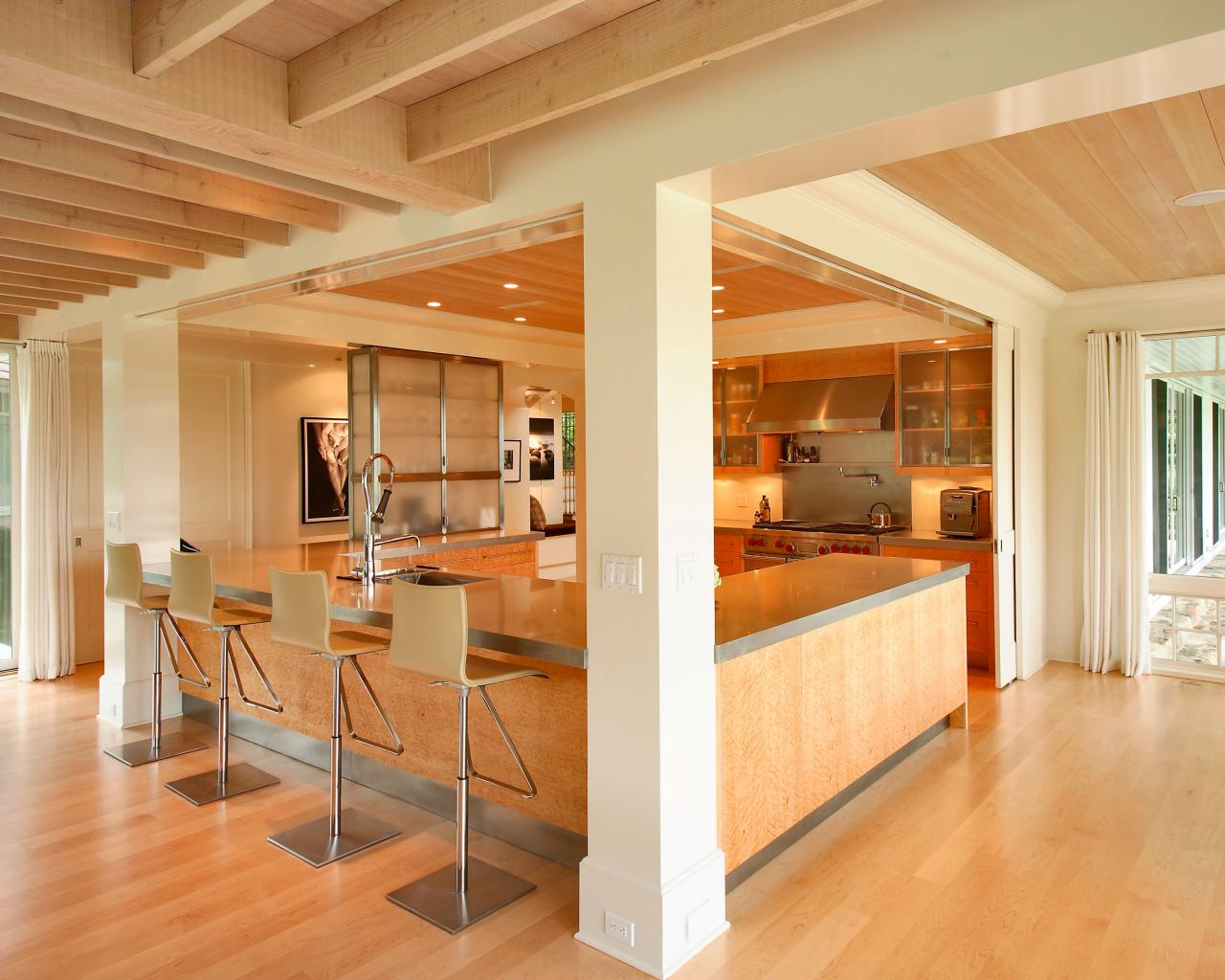 Neutral Contemporary Kitchen With Exposed Ceiling Beams | HGTV