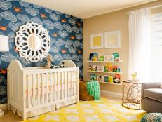 Multicolored Contemporary Nursery With Sparrow Wallpaper
