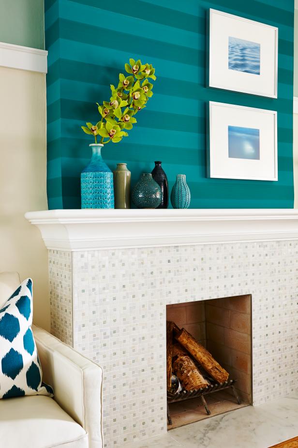 White and Turquoise Fireplace From Sarah Sees Potential White and Turquoise Fireplace From Sarah Sees Potential